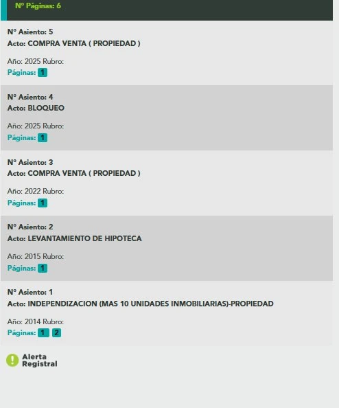 Índice de asientos de una partida registral